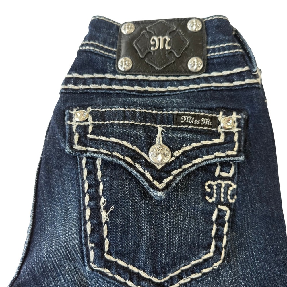 Miss Me Signature Boot Jeans Womens 27 Dark Wash Embellished Flap Pocket